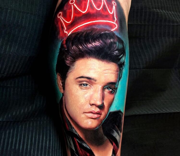 Arm Portrait Dotwork Elvis Tattoo by Dot Ink Group