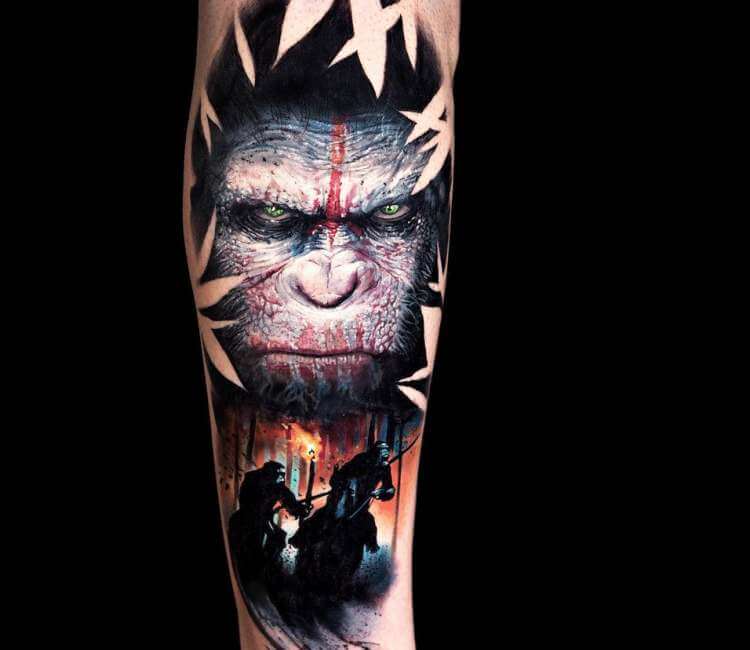 Planet of Apes was done in one session 10hr  ny nyc queen queensny  tattoo tattoos tattooshop art skin best blackandgrey  Instagram