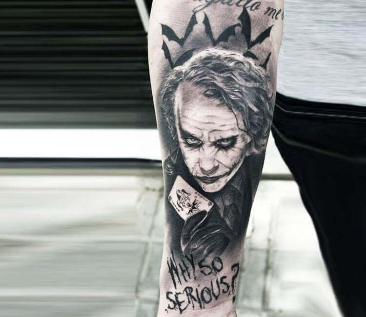 Watercolorsketchy style The Joker tattoo on the left