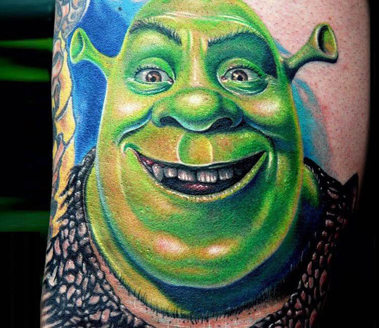 Shrek cartoon tattoo Mike Devries. 