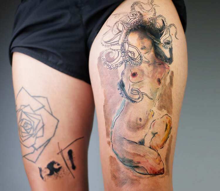 Tattoo octopus girl with 
