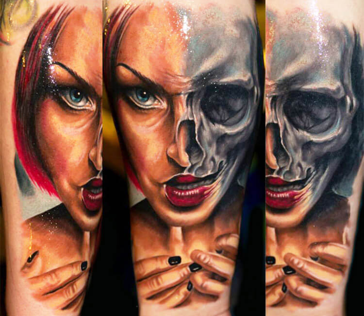 Update more than 70 half woman face half skull tattoo best  incdgdbentre