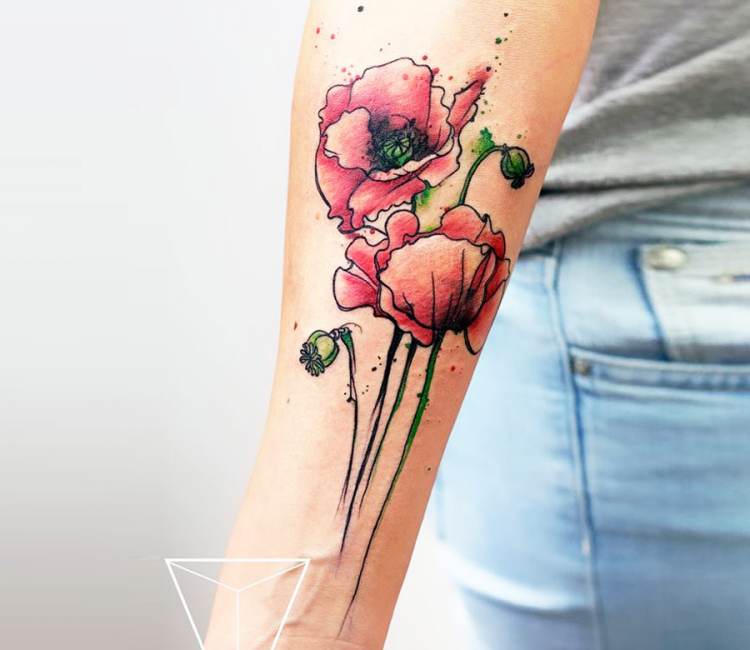 Color Realistic 3D Flower Rose Poppy Sisters Ribbon Tattoo  Flickr