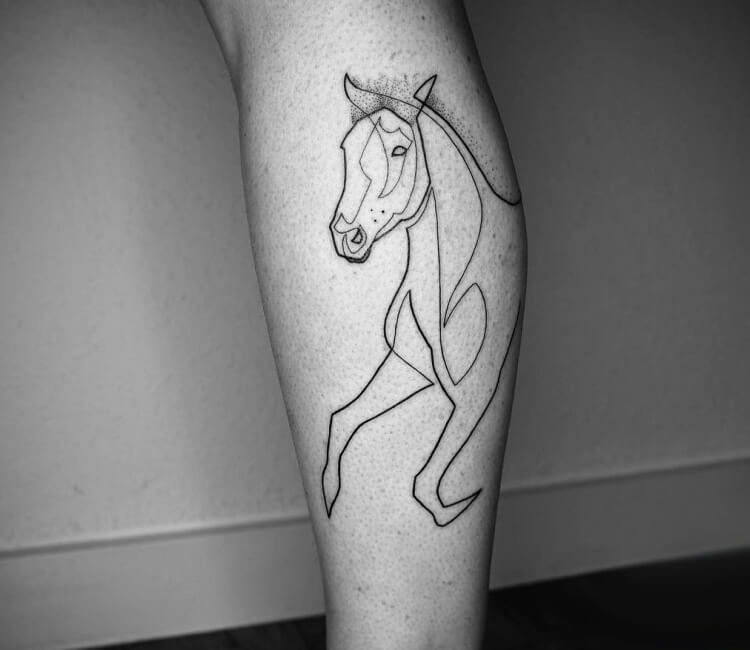 Ficustp  oneline horse  handpoke tattoo ficustp  contactcucustudiocom  Facebook
