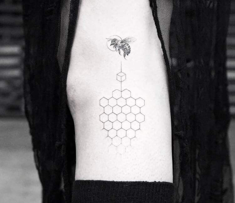 Black and Grey Bee Tattoo with geometric honeycomb by Chri  Flickr