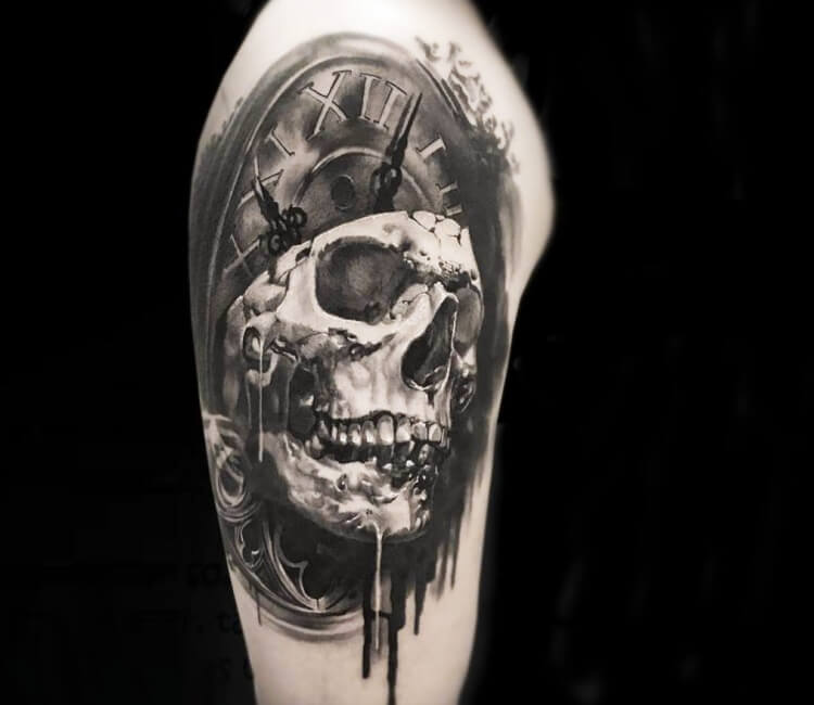 Custom Skull Clock Tattoo by Marvin Silva TattooNOW