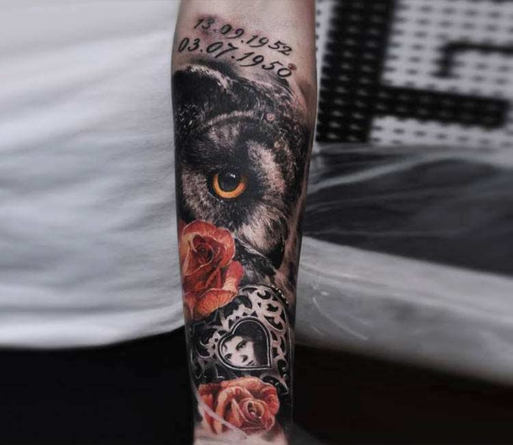 Buy Owl Tattoo Black and White Owl Tattoo Design With Red Heart Online in  India  Etsy