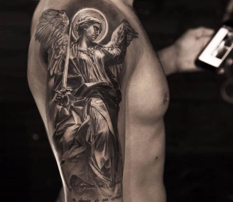 crying angel tattoo shoulder