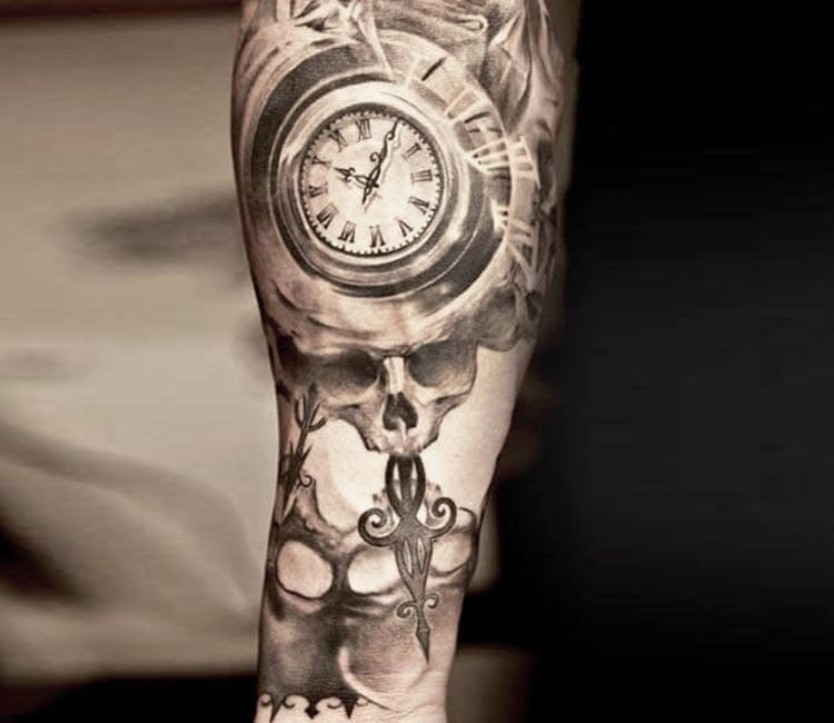 Clockskull tattoo done by Eduardo at Eternal Devotion tattoos in Orlando  Fl  rtattoos