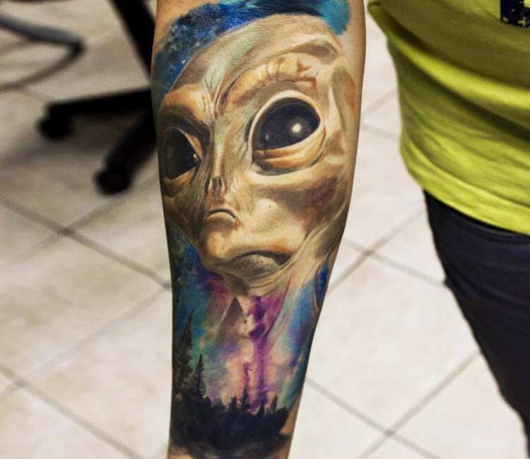 Alien face tattoo by Nikolay Dzhangirov | Post 23031