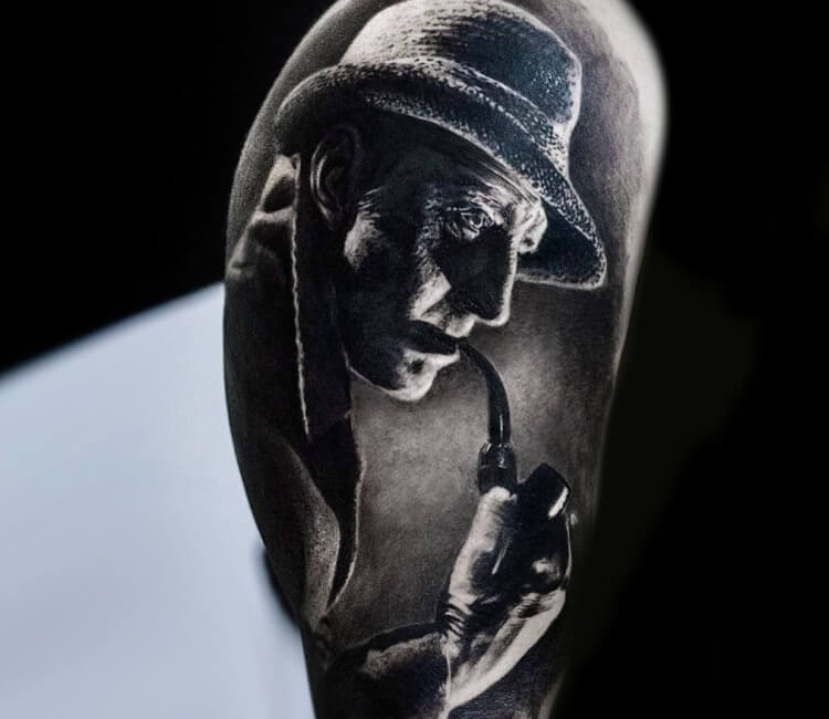 I thought rSherlock would like my tattoo Its Sherlock Holmes profile  done in typography  rSherlock