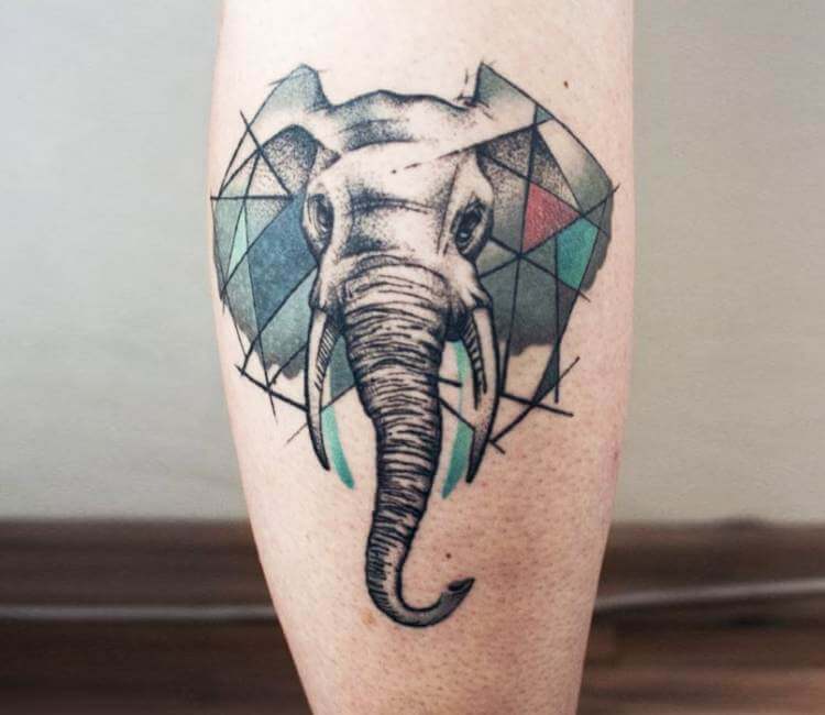 KREA - small realistic fine line art tattoo of a stylized elephant with  abstract geometric patterns, fine line tattoo, highly detailed, hd, concept