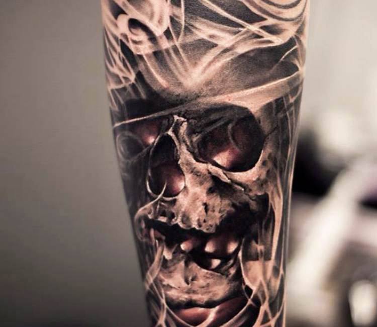 Fireman Skull In Smoke Vapors Best Temporary Tattoos| WannaBeInk.com