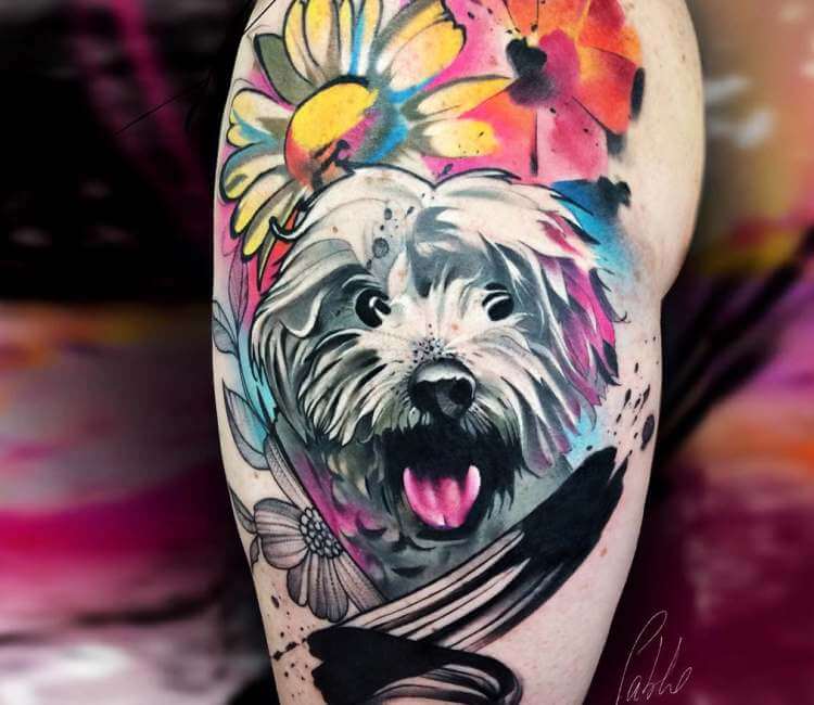 Cute Looking Dog and Flower Tattoo  Tattoo Ink Master