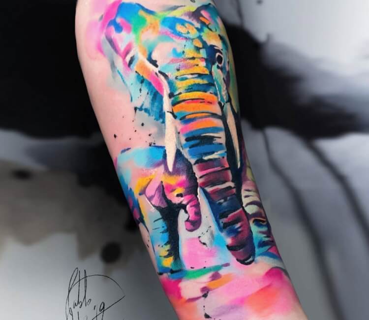 watercolor elephant by Micle Andersson TattooNOW