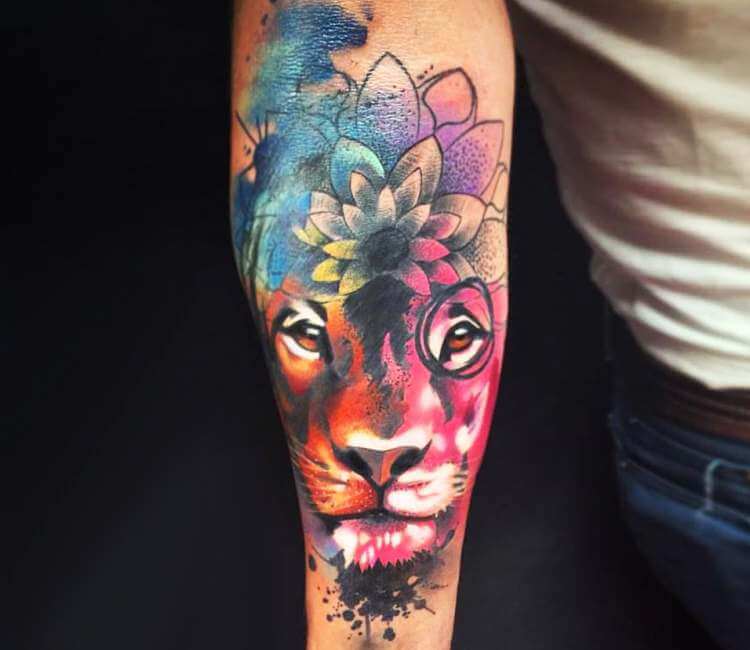 lion mandala thigh tattoo primitive tattoo ink  Primitive Tattoo