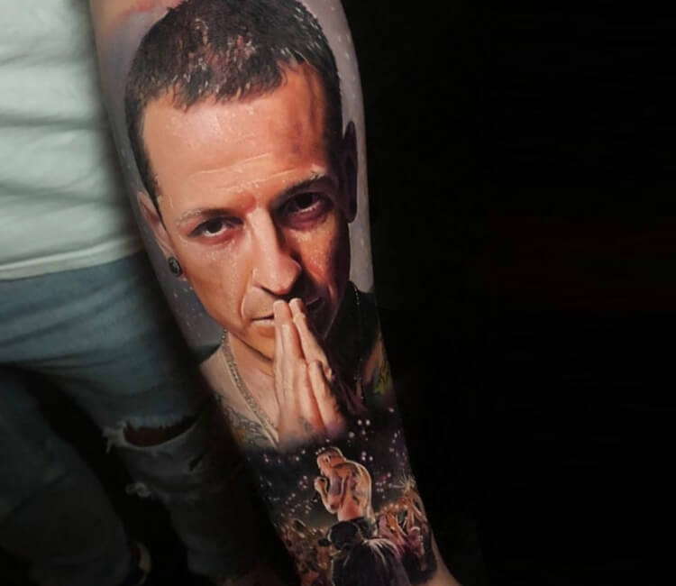 Chester Bennington Tattoo w/ Linkin Park symbol by Mark Brettrager at  Empire Tattoo Newark : r/tattoos