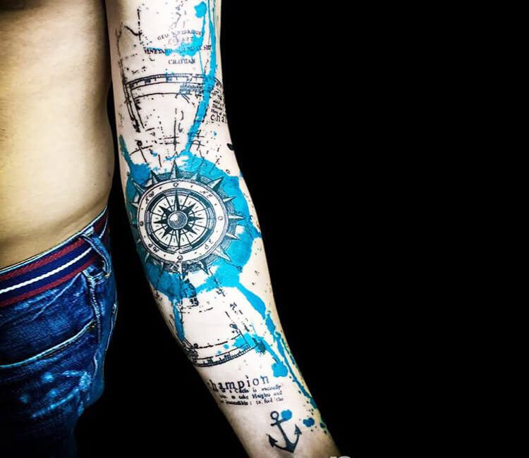 rose and compass tattoo by Boston Rogoz: TattooNOW