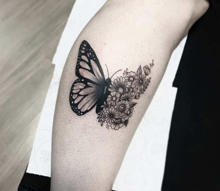 Butterfly and Flowers tattoo by Pedro Goes | Post 24777
