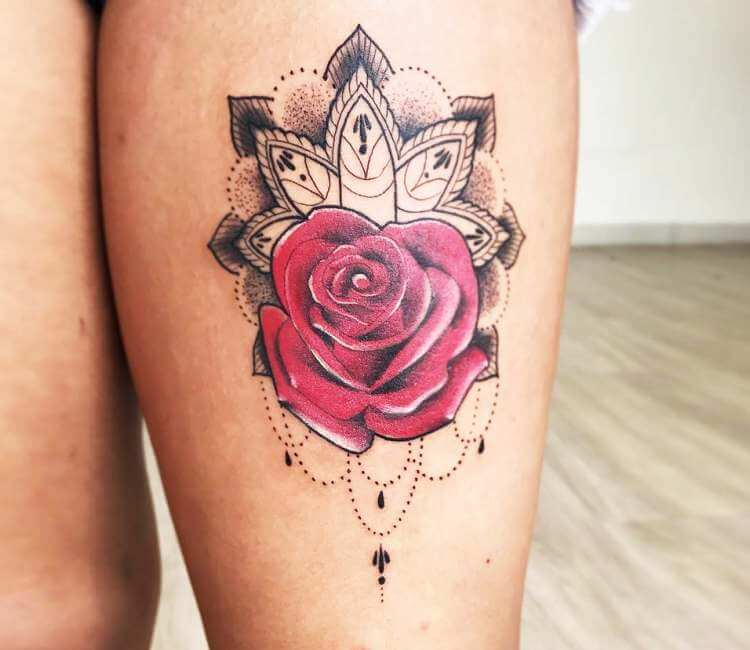 Rose Flower Over Mandala. Tattoo Flash Stock Vector - Illustration of  holiday, flower: 93569736