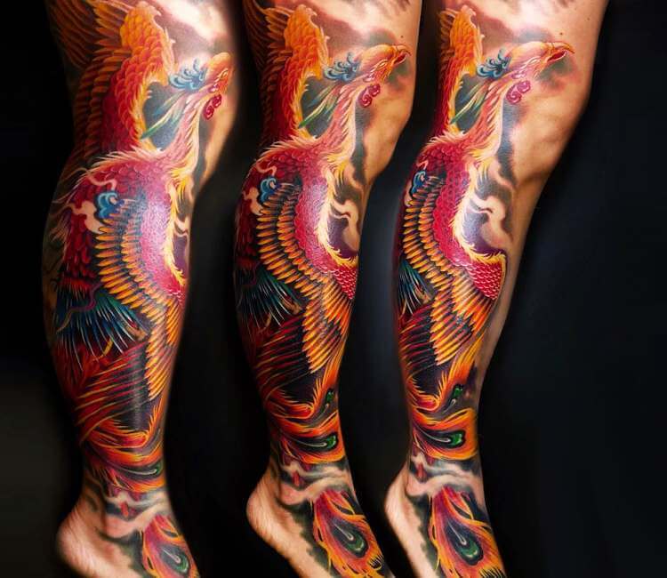 Phoenix leg tattoo for Mr Vincent Artist @nickfilbert