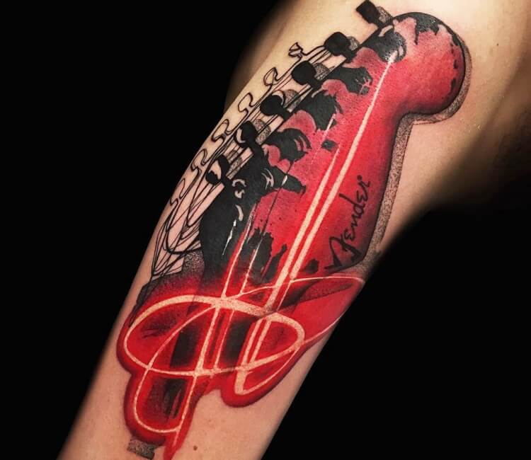The head of the guitar my late father left for me. Done by memo Espino of  insight studios in Chicago IL : r/tattoos