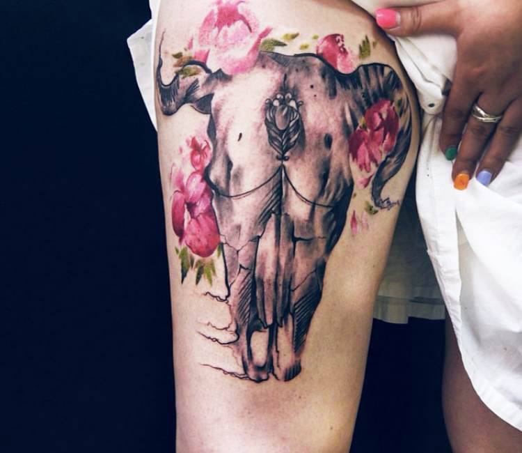 Cow skull tattoo by Austin