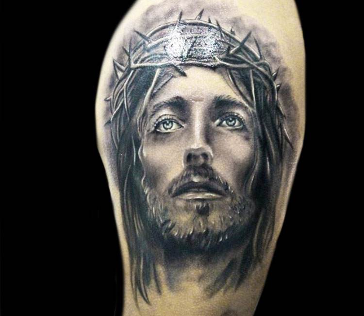 dingler:jesus-portrait-tattoo-black-and-grey