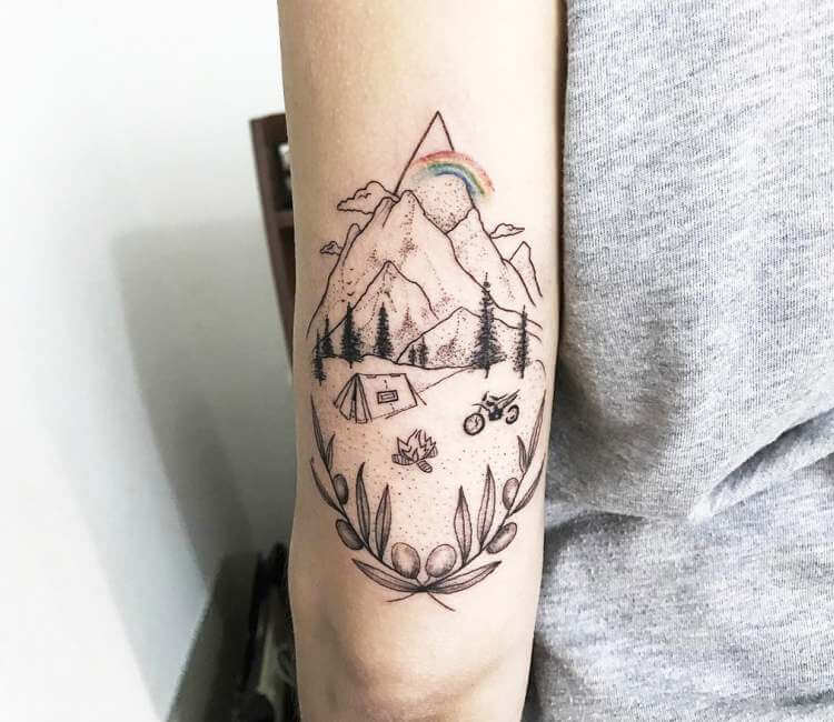 Dotwork style mountain tattoo - Tattoogrid.net