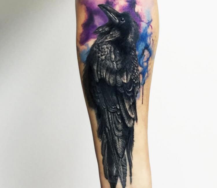 This watercolor raven piece was  The Ink Shop Tattoos  Facebook
