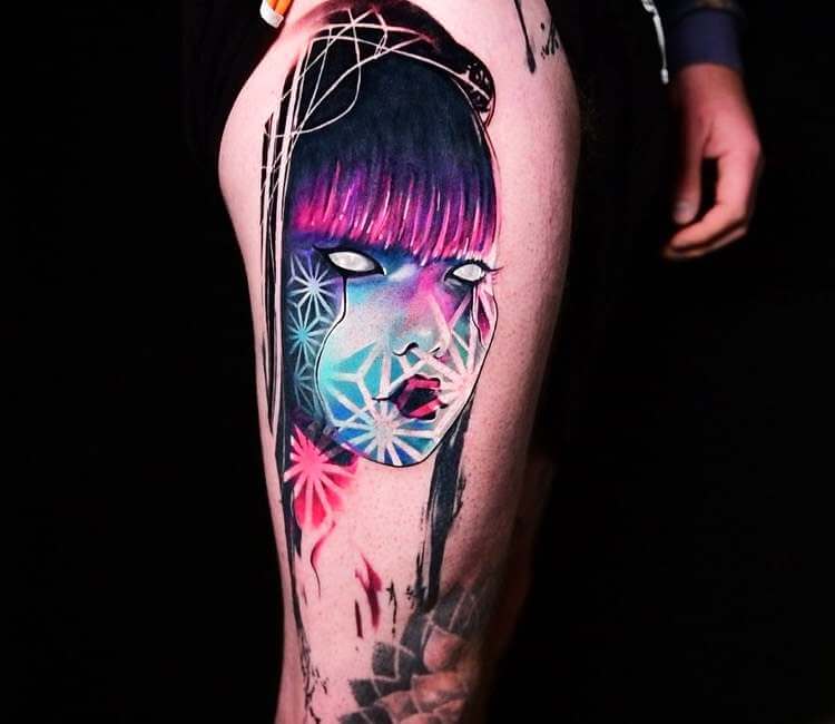 Neon Woman  Geometric sleeve tattoo Neon tattoo Cool tattoos