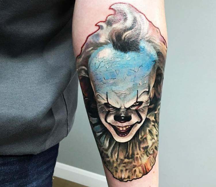 Pennywise I did a little while ago thought the neon made him look creepier  liamjeytattoos on IG   rtattoo