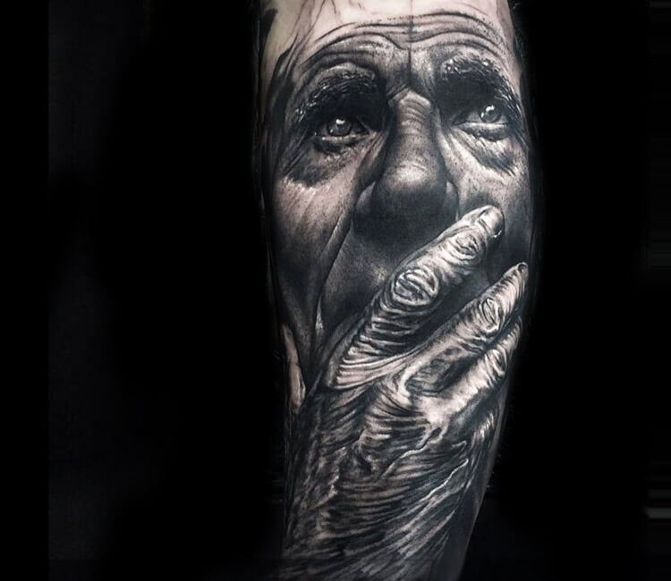 Old man Face tattoo by Rob Richardson
