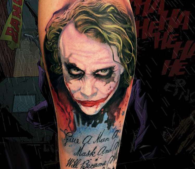 Heath Ledger Joker Tattoo on Arm