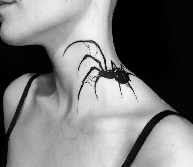 Realistic Black Widow Spider Blasted on the Neck  DOWNZ TATTOOS Spi   Spider  TikTok