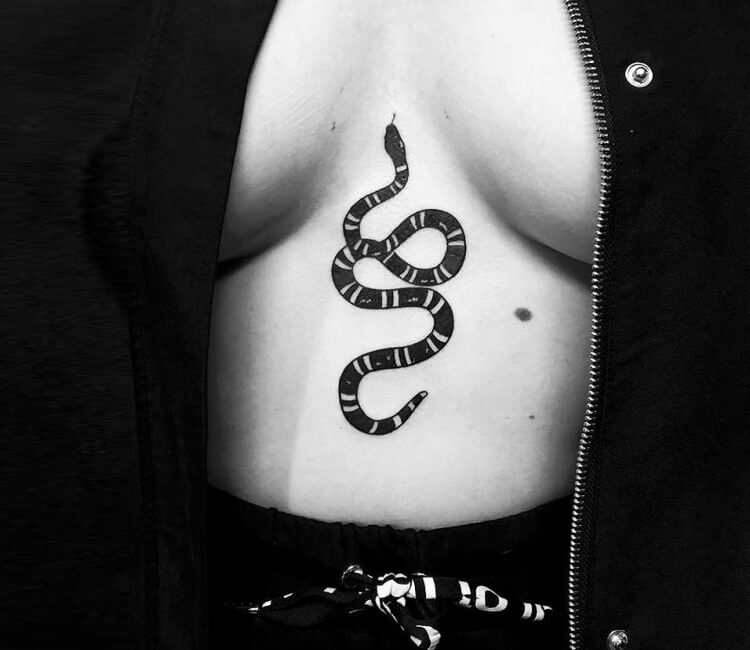 Grey snake tattoo on the belly  Tattoogridnet