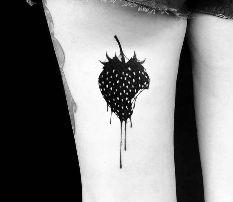 Black And White Vintage Flower Strawberry Tattoo