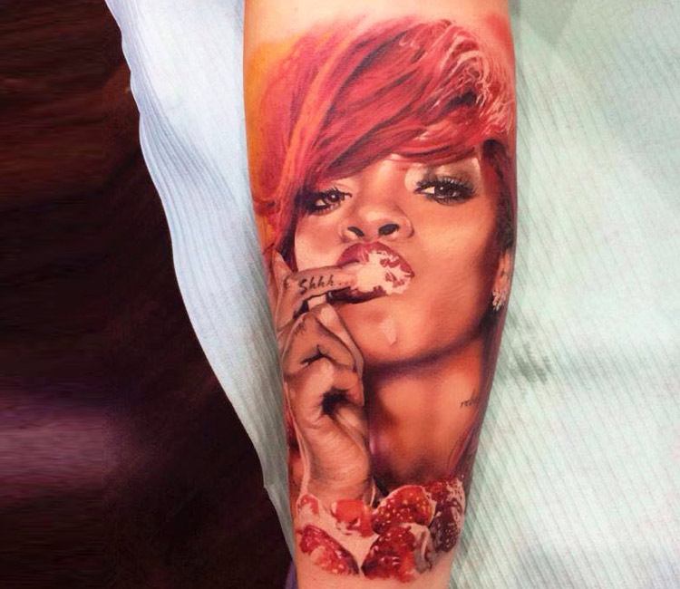 Rihanna New Cross Tattoo on Arm (Photo)