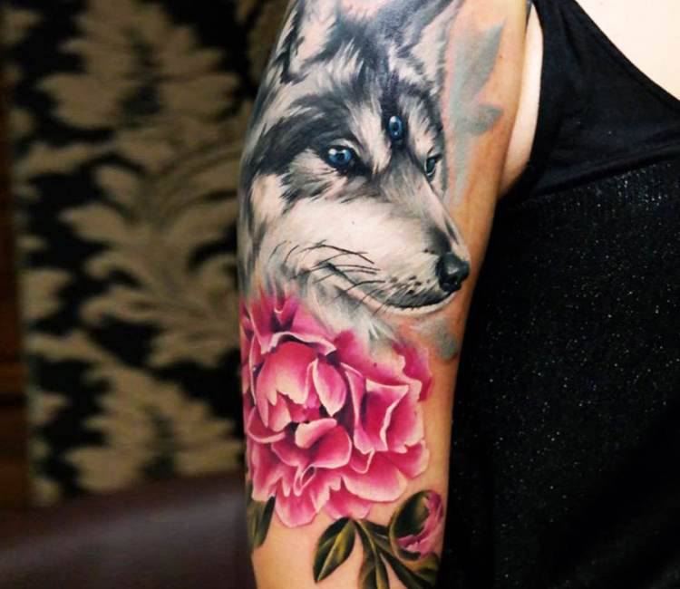 Wolf With Flower Temporary Tattoo Waterproof Fake Wolf  Etsy