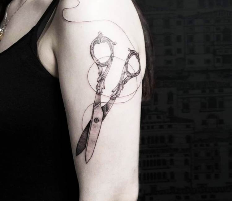 Vintage scissor tattoo | Hand poked tattoo, Scissors tattoo, Button tattoo