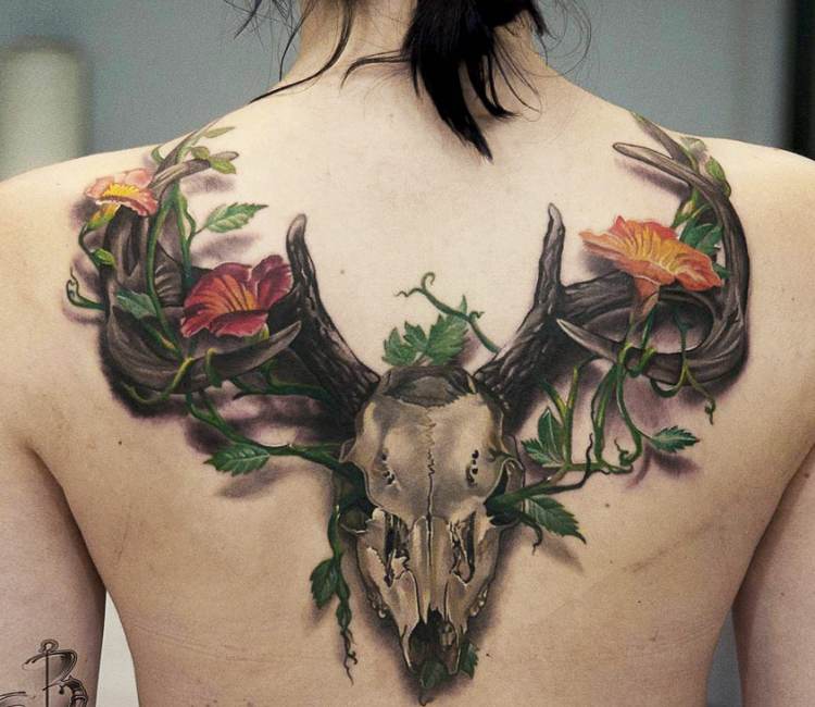 Animal Skull With Flowers Temporary Tattoo  Deer Skull  Etsy