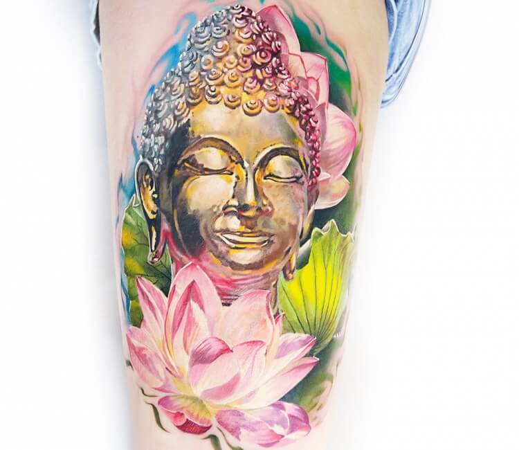 Buddha with Lotus flower tattoo by Sergey Hoff | Post 27284
