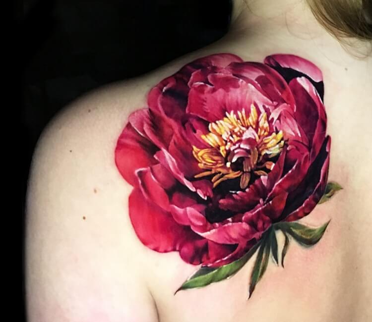 Realistic Peony done by Tracy at Two Sparrows Tattoo Co in Toledo Ohio  r tattoos
