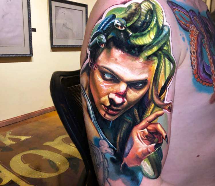 Javi Wolf  Watercolor Medusa Tattoo Tattooed by