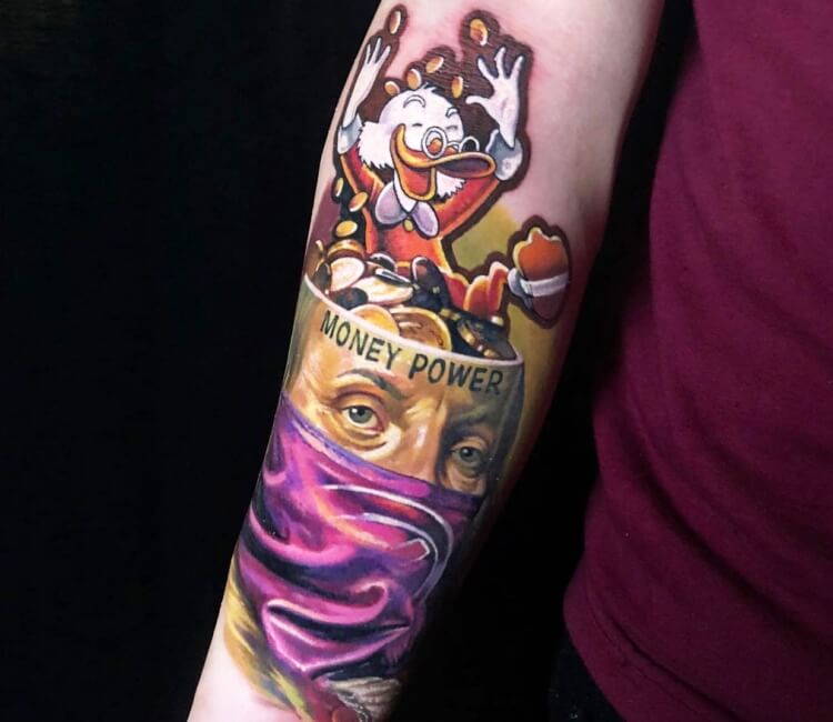 Tattoo uploaded by Stacie Mayer • Daisy Duck tattoo by Danny Scott.  #watercolor #abstract #DannyScott #DaisyDuck #duck #bird #inksplatter •  Tattoodo