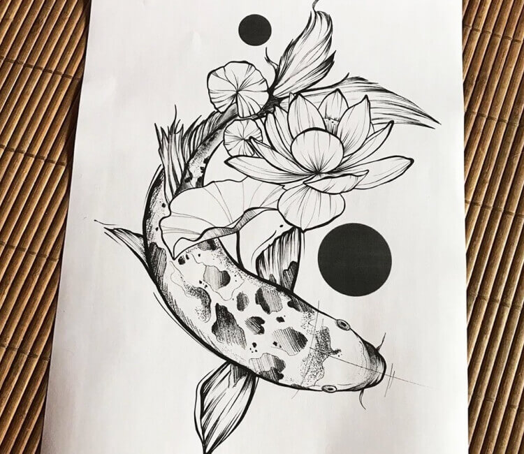 Black tattoo koi fish on white background Vector Image