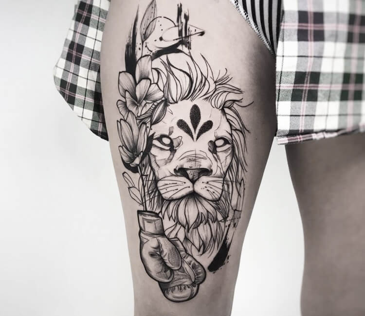 Art Immortal Tattoo : Tattoos : Flower : Lion and roses