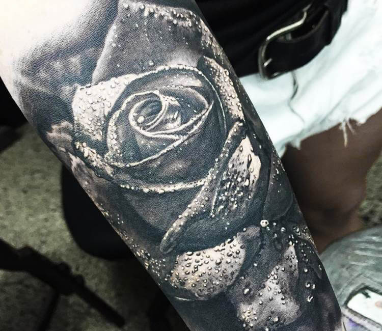 Download Intricate Black Rose Tattoo Design on Leg Wallpaper |  Wallpapers.com
