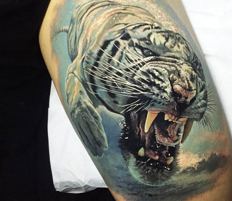 Wild White Tiger tattoo by Steve Butcher | Post 15679
