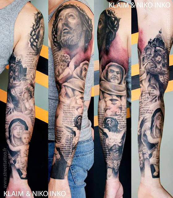 Religious sleeve tattoo by Matteo Pasqualin | Post 6281